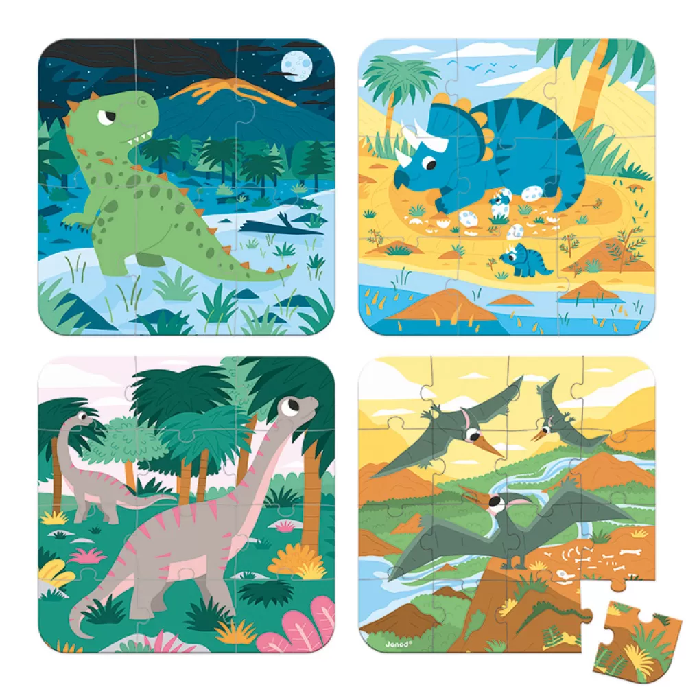 New Set De 4 Puzzles Evolutivos: Dinosaurios Puzzles Y Encajables